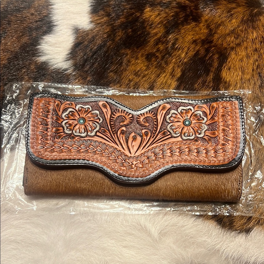 Brown Leather Wallet with Intricate Tooling